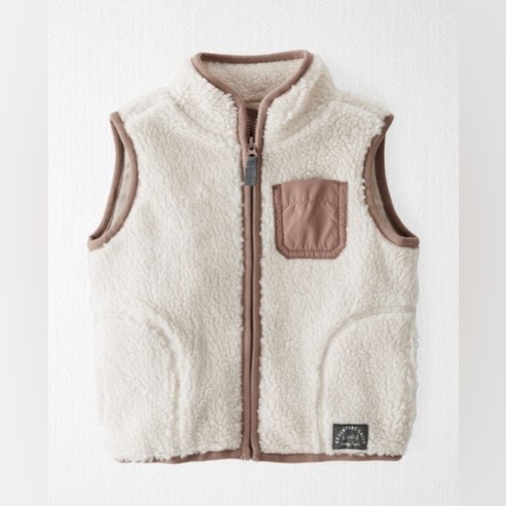 Little Planet by Carters Cream Sherpa Vest w/ pocket 18 months